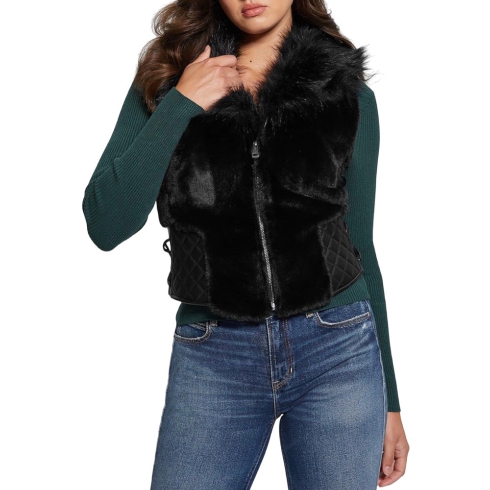 GUESS Emma Women's Fur Vest, Size S - Picture 3 of 9